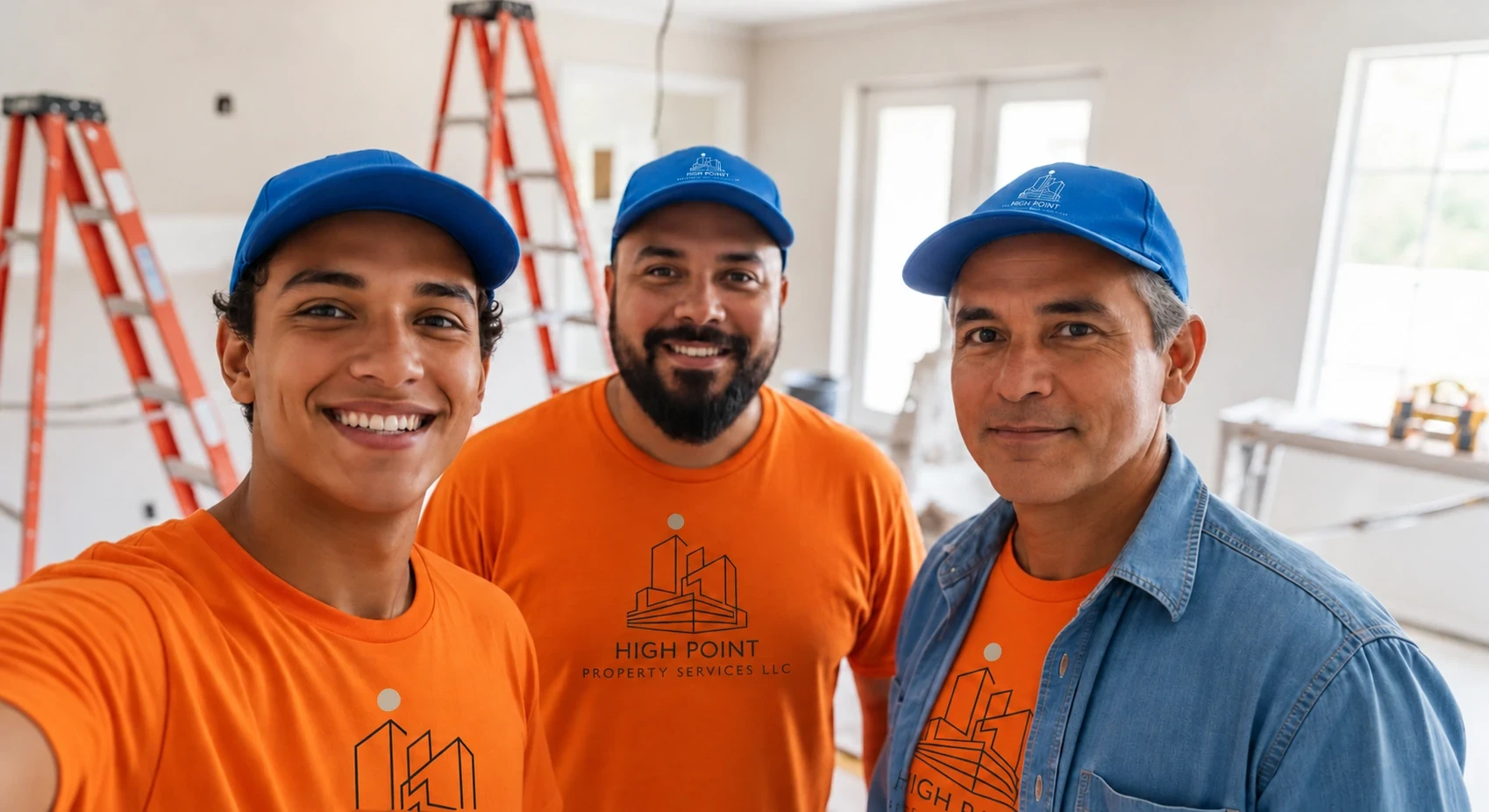 Equipo de High Point Property Services en un proyecto de remodelación